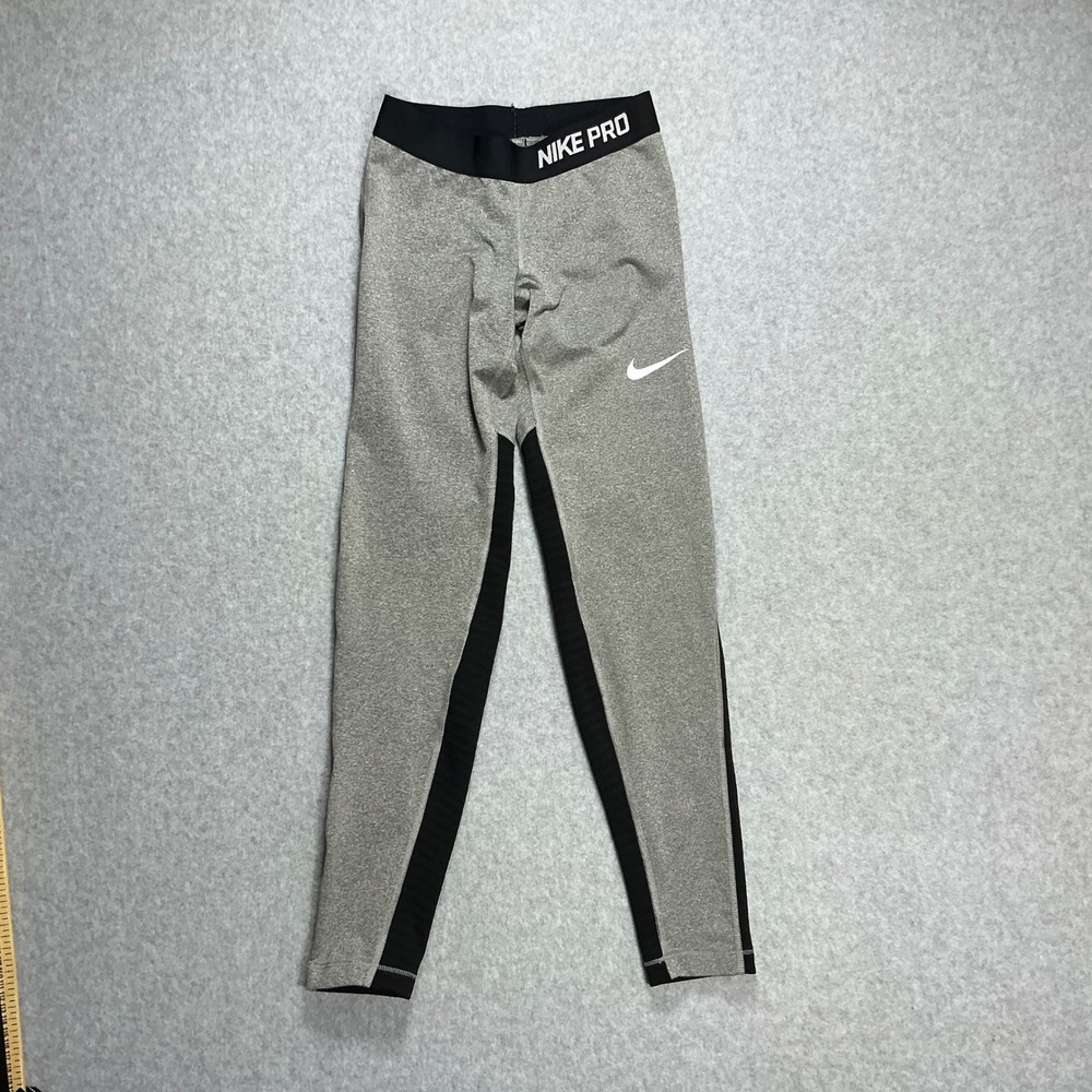 Nike Pro Dri-FIT Gray Black Colorblock Leggings Womens Large Training Tights